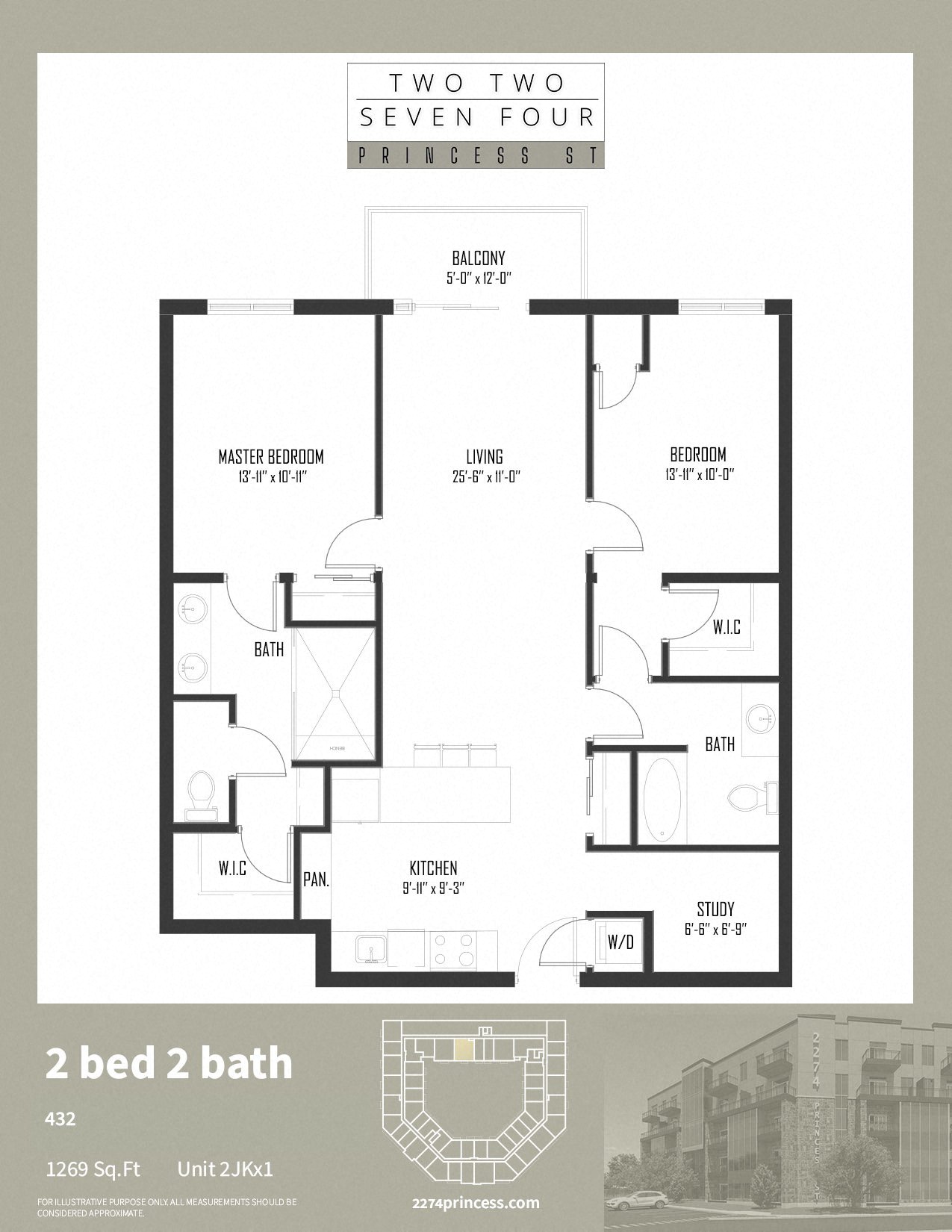 Floor plan for 2 beds, 2 baths, 1108 sqft